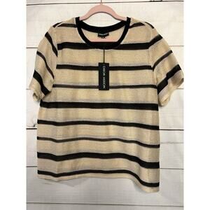 NWT Modern Works Size XL Top Beige Black Stripes Classic